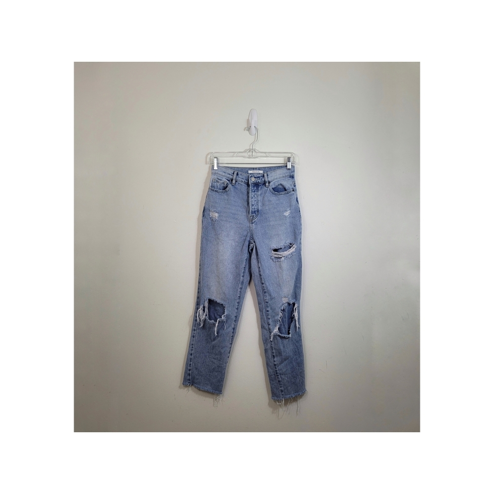 Pacsun Hi Rise Distressed Light Blue Wash Denim Straight Jeans 24